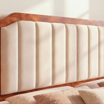 Solid Wood Upholstered Bed with Cushioned Headboard