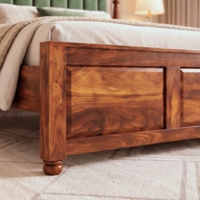 Solid Wood Upholstered Bed with Cushioned Headboard