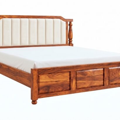 Solid Wood Upholstered Bed with Cushioned Headboard
